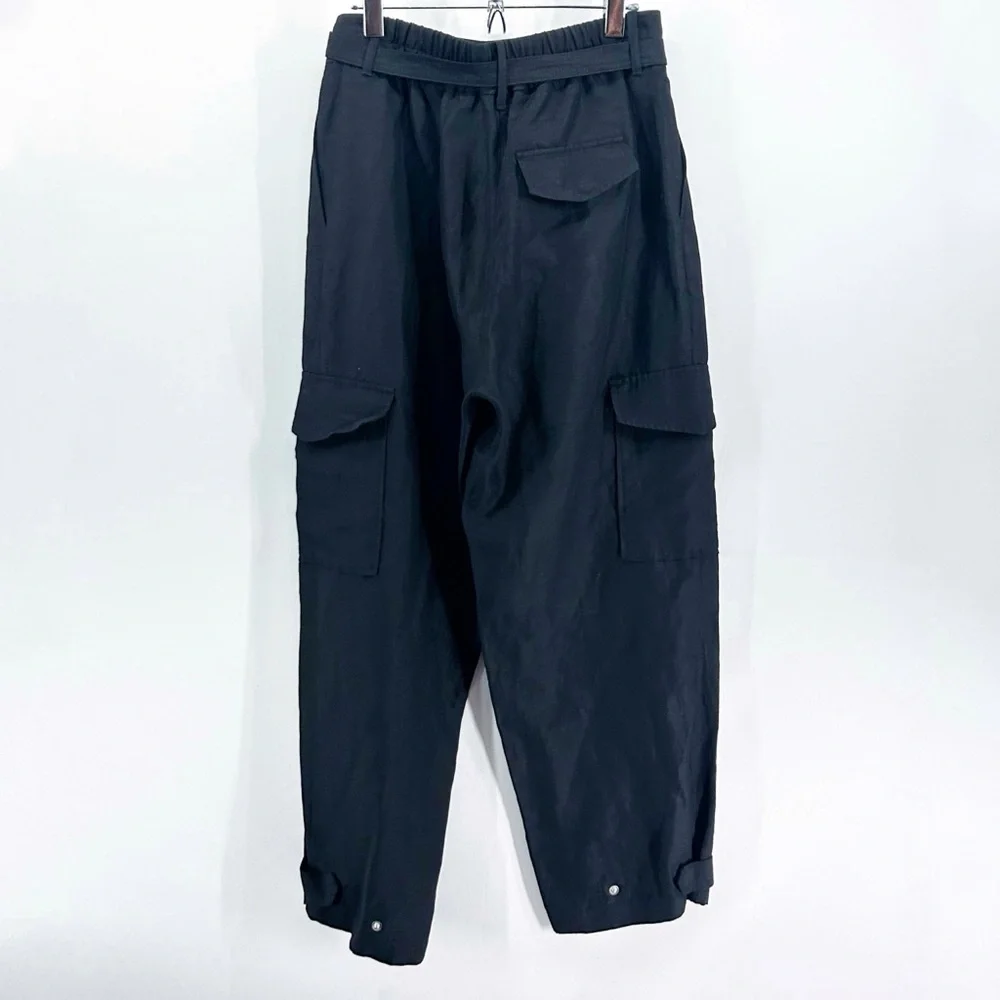 Aritzia Wilfred Kafka Black Linen High Rise Wide Leg Cropped Cargo Pants Size 10